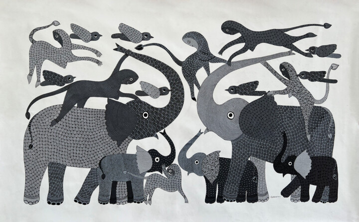「Elephant」というタイトルの絵画 Dilip Shyamによって, オリジナルのアートワーク, アクリル