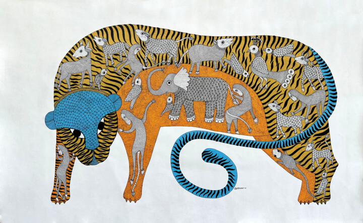 Pintura titulada "The lion 11" por Dilip Shyam, Obra de arte original, Acrílico