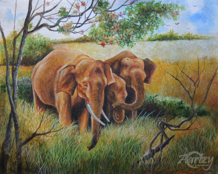 Painting titled "A Family Affair" by Dilrukshi Chandrika, Original Artwork, Acrylic Mounted on Wood Stretcher frame