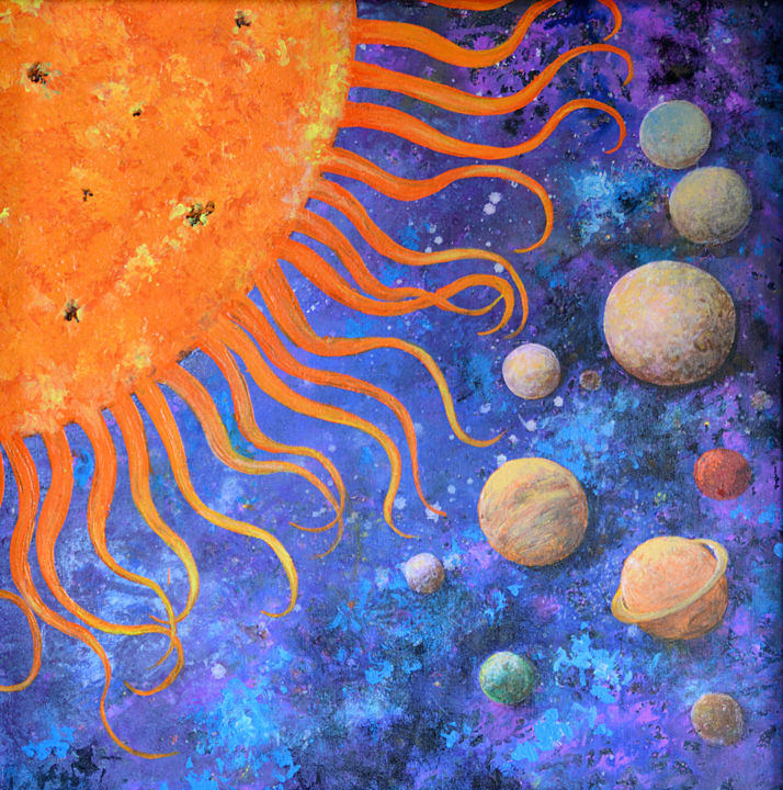 Painting titled "Surya" by Dilrukshi Chandrika, Original Artwork, Acrylic Mounted on Wood Stretcher frame