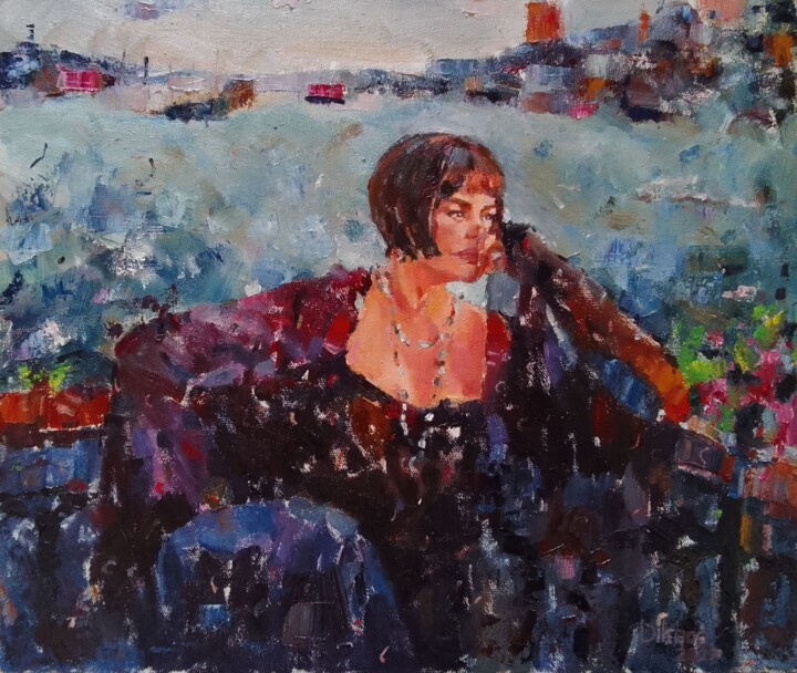 Картина под названием "Her name is Violetta" - Dilshod Khudayorov, Подлинное произведение искусства, Масло Установлен на Дер…
