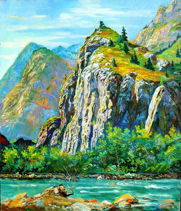 Peinture intitulée "Montagne Ak Bulak" par Dilyus Mursalimov, Œuvre d'art originale, Huile