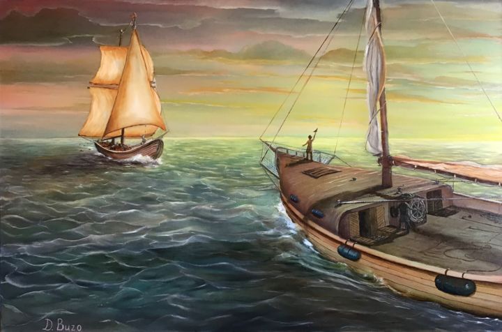 Painting titled "Smugglers" by Dima Buzo, Original Artwork, Oil