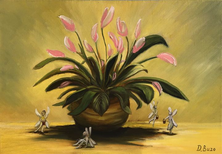 Painting titled "Flower tale" by Dima Buzo, Original Artwork, Oil