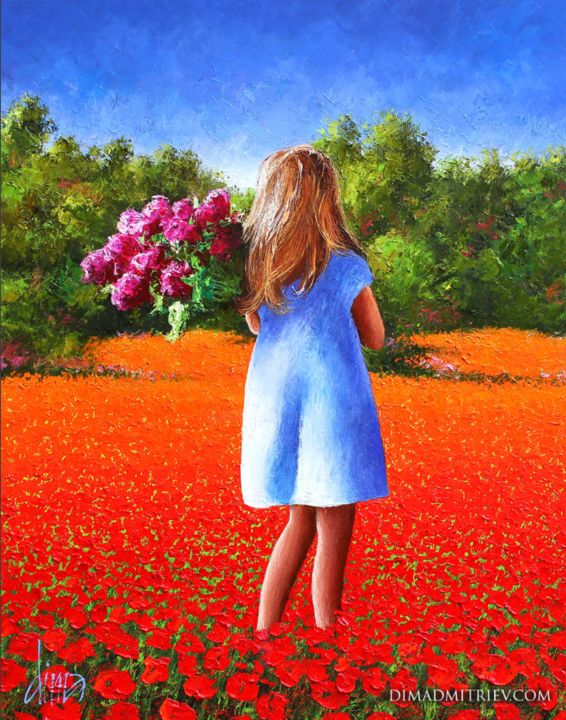 Картина под названием "Gathering Flowers" - Dima Dmitriev, Подлинное произведение искусства, Масло