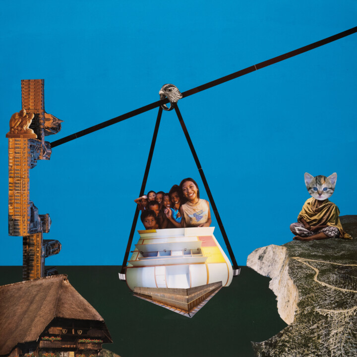 Collagen mit dem Titel "cats act" von Dima Dobrovolskij, Original-Kunstwerk, Collagen