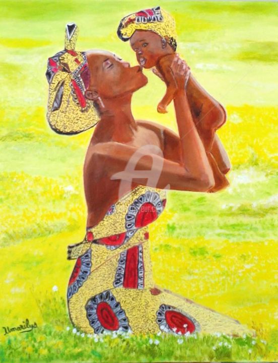 Ζωγραφική με τίτλο "TENDRESSE MATERNELLE" από Umarilys, Αυθεντικά έργα τέχνης, Λάδι