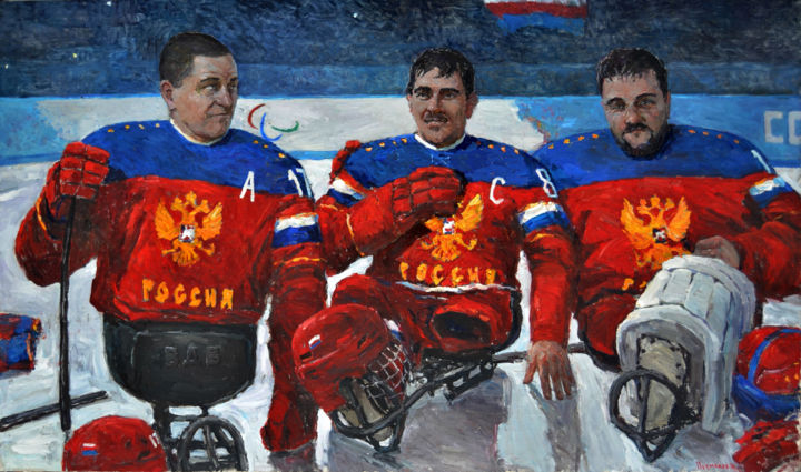 Картина под названием "Our bogatyrs" - Dmitriy Permiakov, Подлинное произведение искусства, Масло
