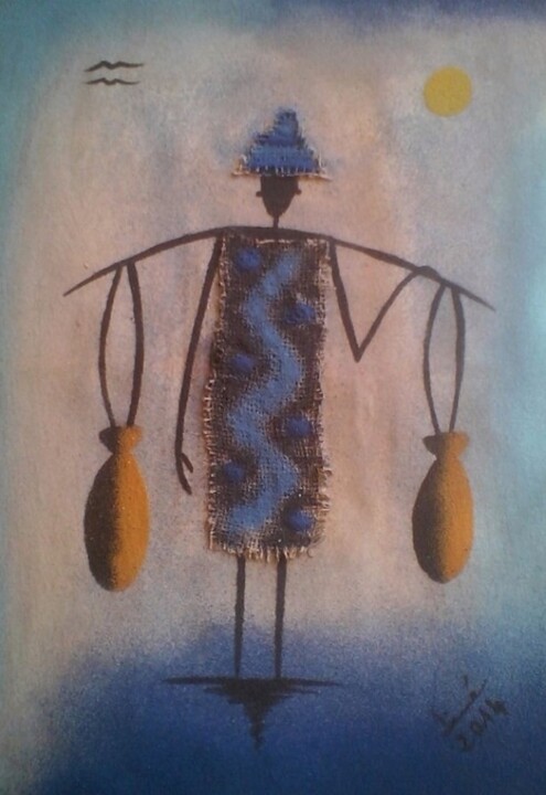 Peinture intitulée "porteur-africain" par Dime, Œuvre d'art originale