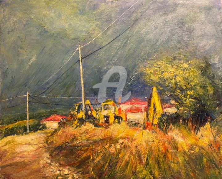Painting titled "Rain2" by Dimitrinka Popova, Original Artwork, Oil
