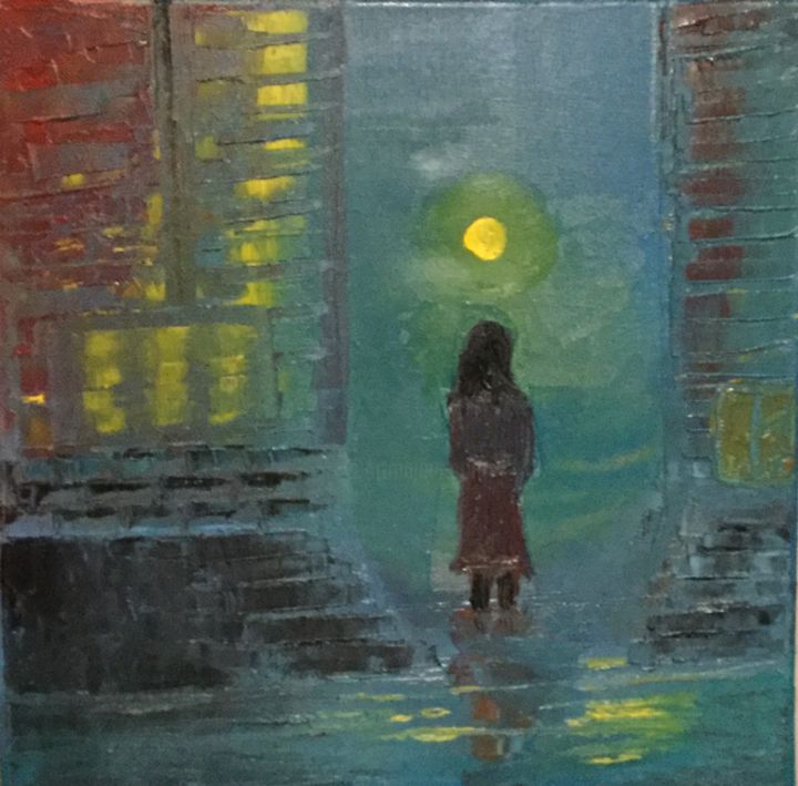 Schilderij getiteld "Lost in the city" door Olga Dimitsa, Origineel Kunstwerk, Olie