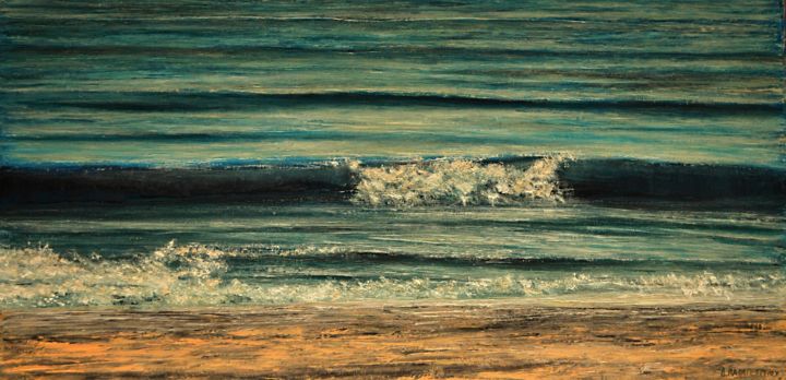 Malerei mit dem Titel "Possidi Beach Wave 1" von Dimitra Papageorgiou, Original-Kunstwerk, Öl
