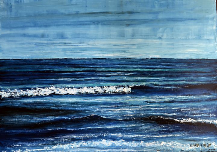 Painting titled "Endless Blue 3" by Dimitra Papageorgiou, Original Artwork, Oil