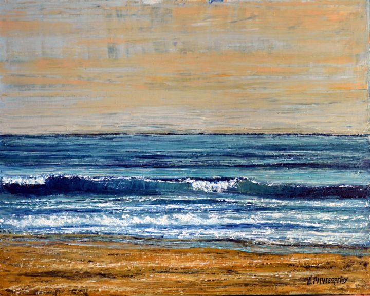 Painting titled "Possidi Beach Wave 4" by Dimitra Papageorgiou, Original Artwork, Oil