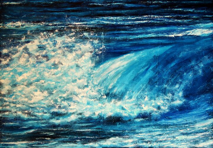 Peinture intitulée "Blue Waves" par Dimitra Papageorgiou, Œuvre d'art originale, Huile
