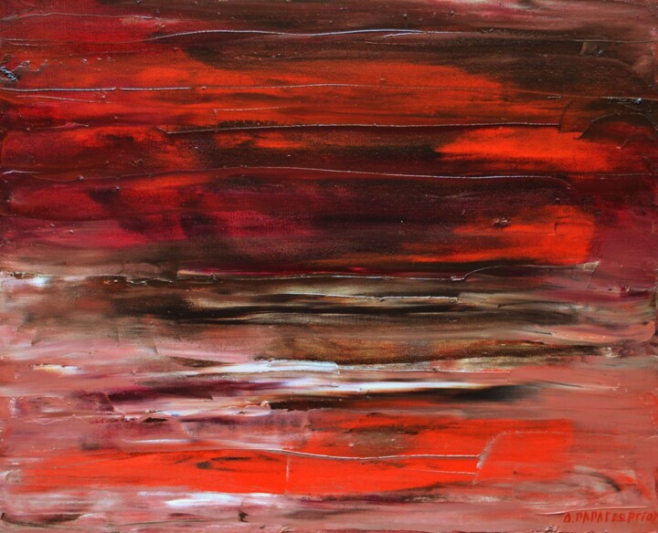 Painting titled "Red Sky" by Dimitra Papageorgiou, Original Artwork, Oil