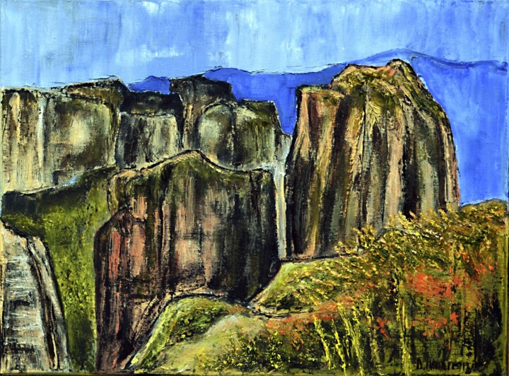 Malerei mit dem Titel "Meteora Landscape 3" von Dimitra Papageorgiou, Original-Kunstwerk, Öl