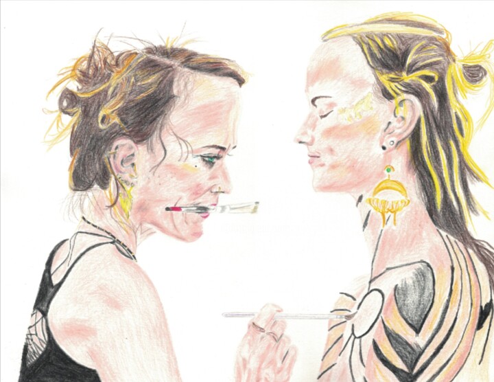 Rysunek zatytułowany „Cornelia & Franziska” autorstwa Dimitri Collard (Oceano), Oryginalna praca, Ołówek