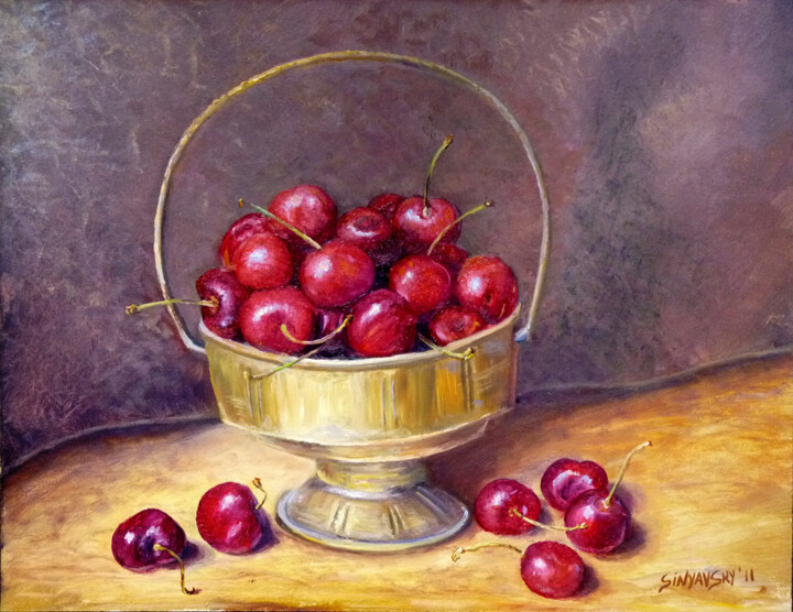 Peinture intitulée "Cerises" par Dimitri Sinyavsky, Œuvre d'art originale, Huile