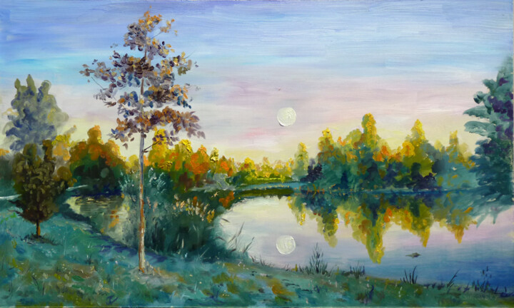 Peinture intitulée "la-lune-sur-l-eau.j…" par Dimitri Sinyavsky, Œuvre d'art originale