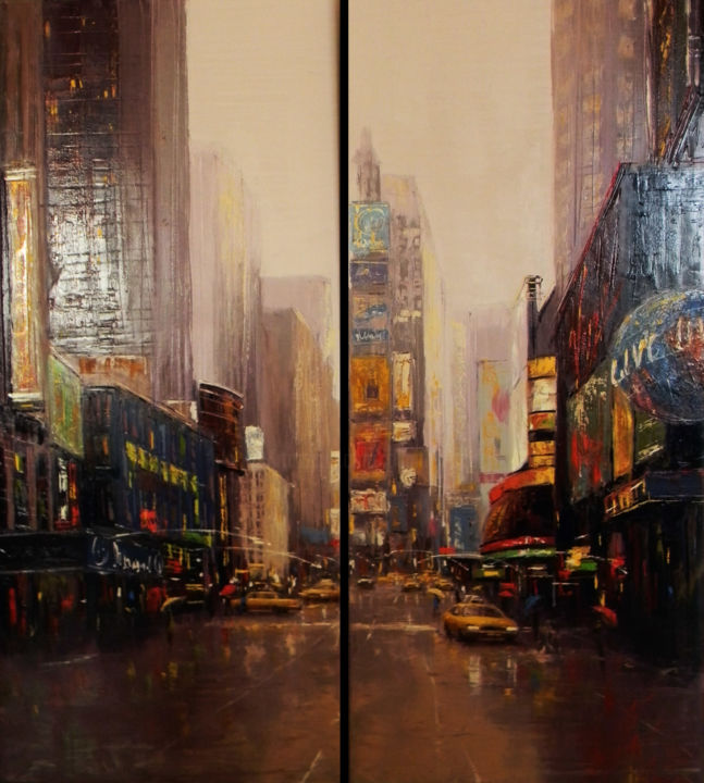 Painting titled "New york- diptych" by Dimitris Apazidis, Original Artwork, Oil