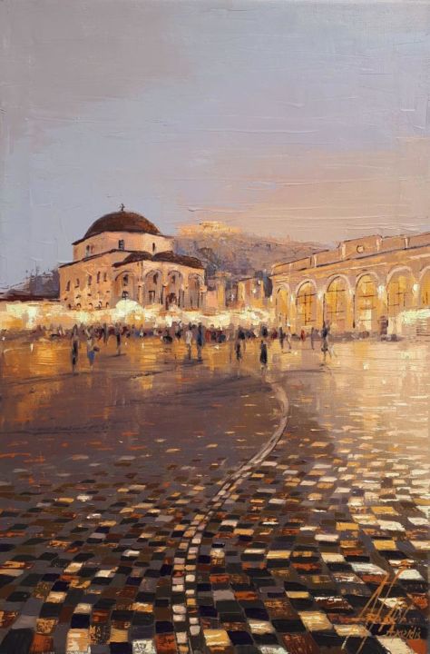 Painting titled "Athens" by Dimitris Apazidis, Original Artwork, Oil