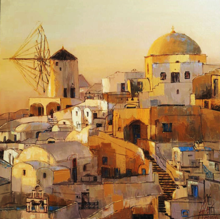 Malarstwo zatytułowany „Santorini-Greece” autorstwa Dimitris Apazidis, Oryginalna praca, Olej