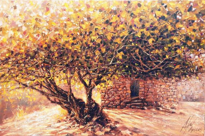 Ζωγραφική με τίτλο "figs tree" από Dimitris Apazidis, Αυθεντικά έργα τέχνης, Λάδι