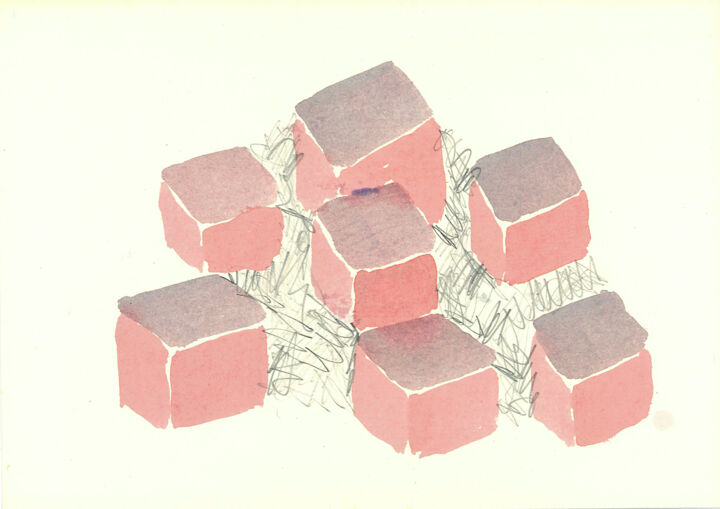 Drawing titled "Cubes Bouquet 09" by Dimitris Kritsotakis, Original Artwork, Ink