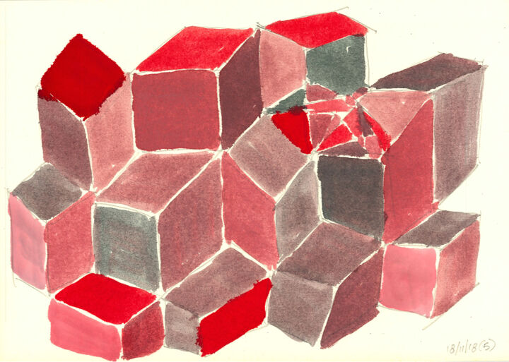 Drawing titled "13 Cubes" by Dimitris Kritsotakis, Original Artwork, Ink