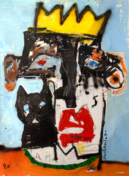 Картина под названием "cuidador de gato # 2" - Dimitris Pavlopoulos, Подлинное произведение искусства, Акрил