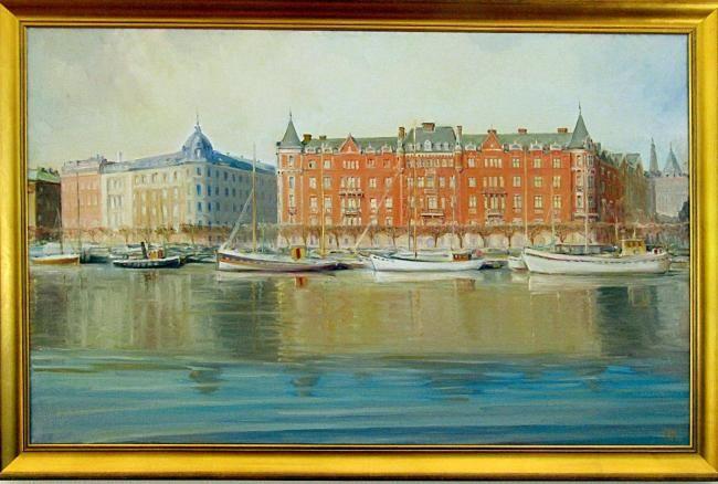 Malerei mit dem Titel "Quay Stockholm." von Dimitri Zukov Art Of Color, Original-Kunstwerk, Öl