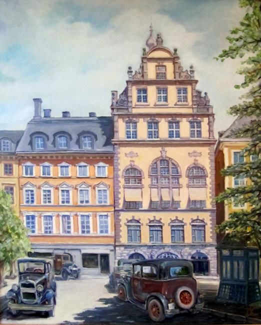 Malerei mit dem Titel "Street in Stockholm." von Dimitri Zukov Art Of Color, Original-Kunstwerk, Öl