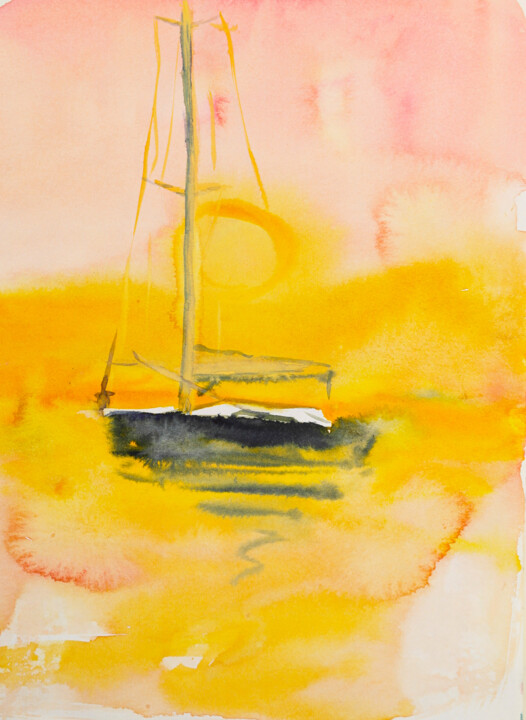 Painting titled "Sjor on sunset - ye…" by Dina Aseeva, Original Artwork, Watercolor