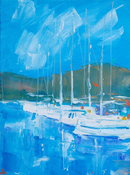 Painting titled "ECE SARAY MARINA IN…" by Dina Aseeva, Original Artwork, Acrylic Mounted on Wood Stretcher frame