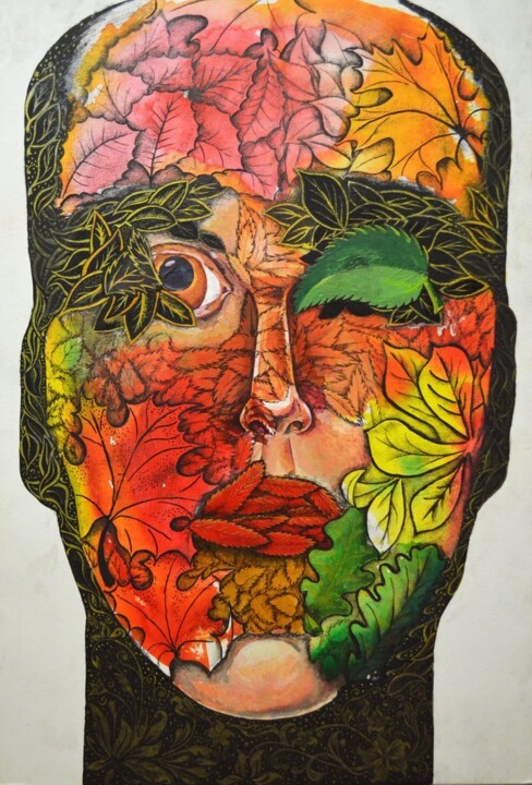 Картина под названием "The face of Autumn" - Dina Dar, Подлинное произведение искусства, Акрил