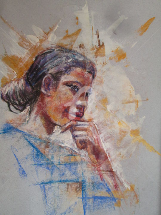 Disegno intitolato "Rêverie" da Dina Mitia Rabearivelo, Opera d'arte originale, Pastello