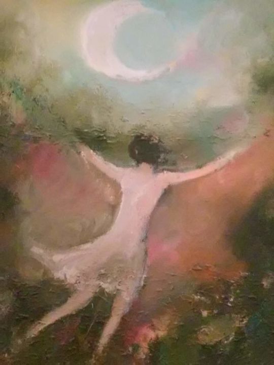 Painting titled "Flight to dream" by Dina Khabibullina (Dina Adagio), Original Artwork, Oil