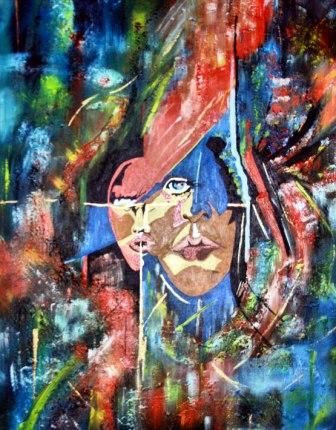 Pintura intitulada "Máscaras II" por Dina De Souza, Obras de arte originais, Óleo