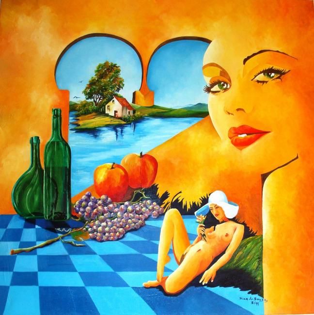 Painting titled "Divagando sobre o É…" by Dina De Souza, Original Artwork, Oil