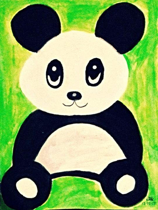 Painting titled "Panda baby" by Dinah Rivera, Original Artwork, Watercolor
