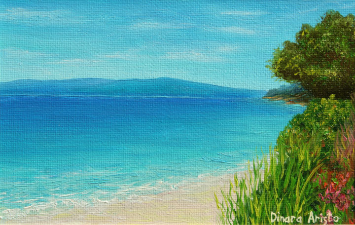 Painting titled "Paradise beach" by Dinara Aristo, Original Artwork, Oil