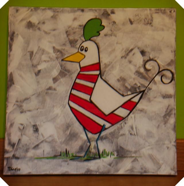 Peinture intitulée "Les poules rayées 1" par Dine, Œuvre d'art originale