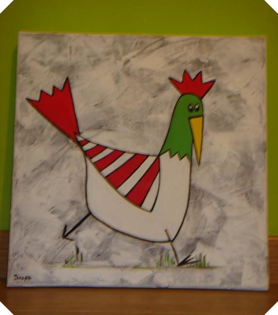 Peinture intitulée "Les poules rayées 2" par Dine, Œuvre d'art originale