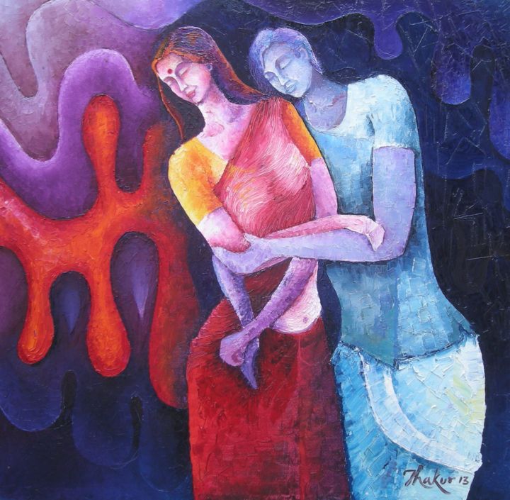 Painting titled "Emotions" by Dinesh Thakur D.C.Thakur, Original Artwork, Oil