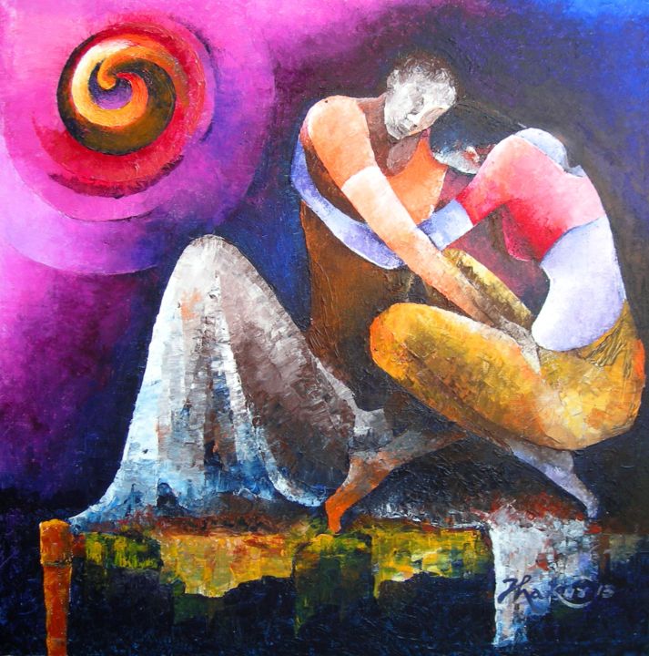 Peinture intitulée "i need your shoulder" par Dinesh Thakur D.C.Thakur, Œuvre d'art originale, Huile