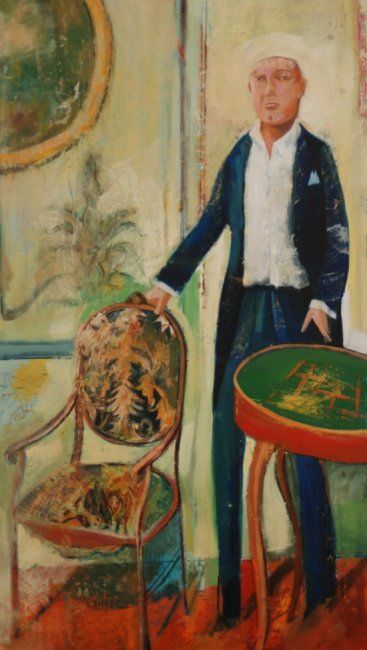 Pittura intitolato "Man & Chair" da Diogo Muñoz, Opera d'arte originale