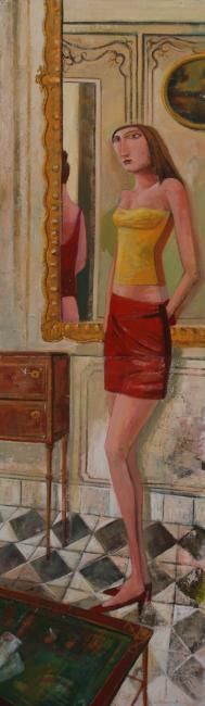 Painting titled "Woman & Mirror" by Diogo Muñoz, Original Artwork