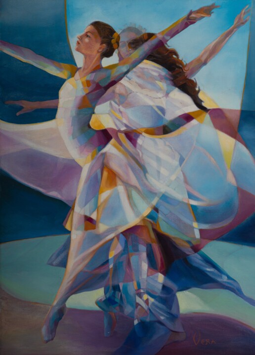 Pittura intitolato ""BALLA COL TULLE"" da Dionicia Victoria Vera Rosado, Opera d'arte originale, Olio