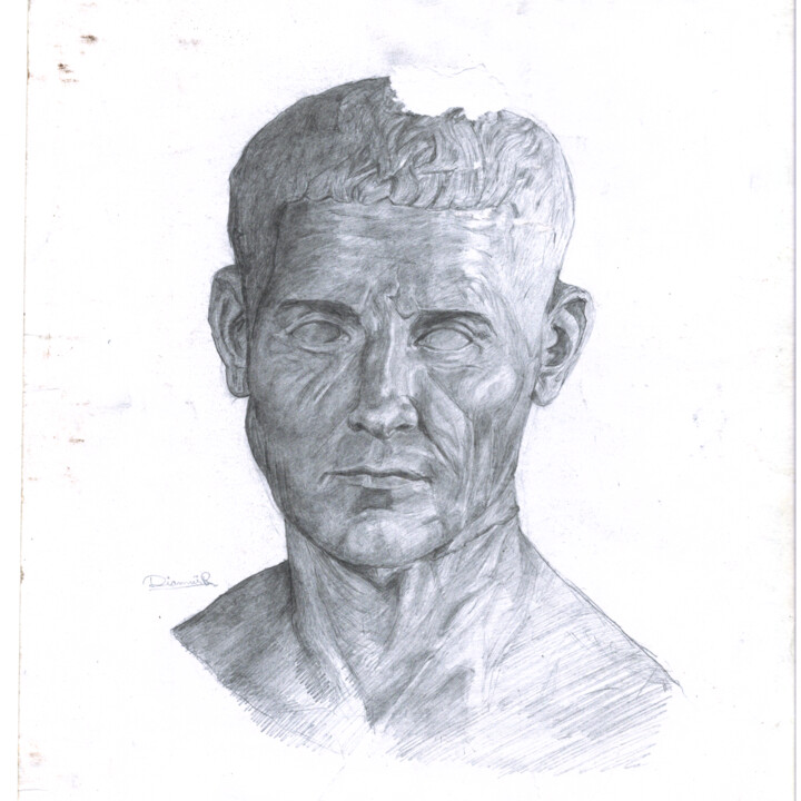 Drawing titled "Retrato Escultura" by Dionnis R. Barrera, Original Artwork, Graphite